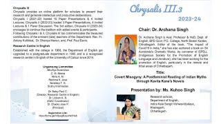 Chrysalis III3 quotCovert MisogynyA Postfeminist Reading of Indian Myths through KavitaKanes Novelsquot [upl. by Halil]