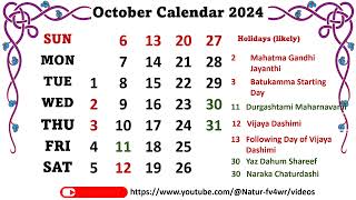 October Calendar 2024 octobercalender2024 [upl. by Laehcimaj119]