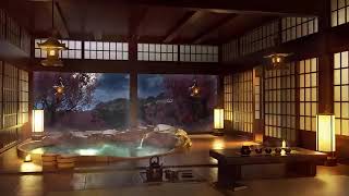 Japanese Onsen  Water Sounds with Piano Flute and Koto Music for Sleep Meditation Study [upl. by Hogue]