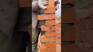 Corner Brick Wall Joint Professional Worker construction satisfying building brick concrete [upl. by Atneciv]