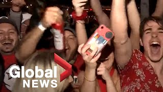 Super Bowl LV Maskless fans celebrate Tampa Bay Buccaneers win [upl. by Phyllys]