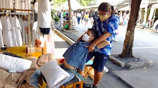 Thai STREET MASSAGE at CHATUCHAK Weekend Market in Bangkok [upl. by Anauqahs788]