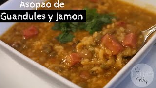 Asopao De gandules Con Jamon  Piegeon Pea soup with ham and rice [upl. by Haididej]