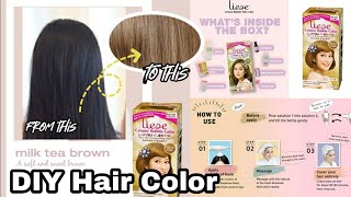 DIY HAIR COLOR  Liese Bubble hair color milktea brown color  Lei Reyes [upl. by Oreves918]