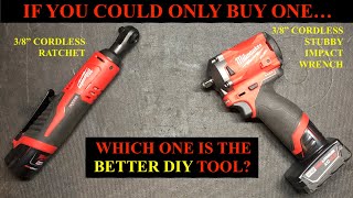 Milwaukee 38quot Cordless Ratchet vs Cordless Stubby Impact Wrench [upl. by Rawna369]