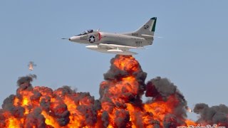 Douglas A4 Skyhawk High Speed Pass with Wall of Fire  EAA AirVenture Oshkosh 2014 [upl. by Ahseiuqal]