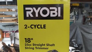 Ryobi 2 Cycle 18 Inch 25CC Straight shaft Trimmer Unboxing [upl. by Atiuqad]