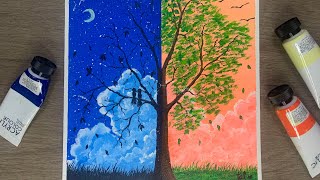 Amazing Acrylic Painting Day and Night  Acrylic Painting for Beginners [upl. by Farmann]