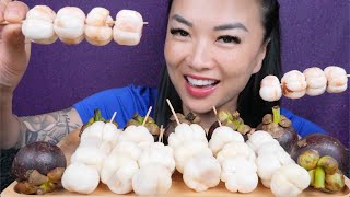 TRYING RAW FRESH MANGOSTEEN ASMR EATING SOUNDS LIGHT WHISPERS  SASASMR [upl. by Anoi]