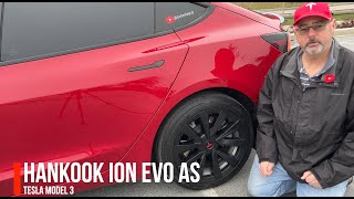 Hankook ION EVO AS Tire Review Tesla Model 3Y [upl. by Adnylam]