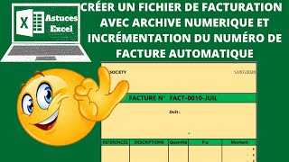 Modèle de facture avec incrémentation automatique du numéro de facture et archivage sur Excel [upl. by Auop340]