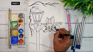 Happy New Year Drawing 2024  Easy New Year Drawing  Step by Step Tutorial for Beginners [upl. by Dione]