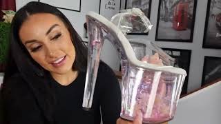 Ashley Unboxes Pleaser ENCHANT708AQUA01 Clear Water Filled 8 Inch High Heel Shoes [upl. by Estus998]