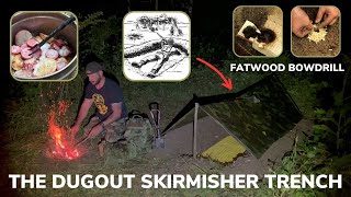 Solo Overnight Building a Military Skirmisher Trench Fatwood Bowdrill and Kielbasa with Potatoes [upl. by Nosreve701]