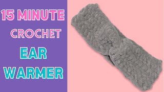 CROCHET EAR WARMER 15 MINUTE MAKE  BLANKET YARN HEADBAND BEGINNER PATTERN  CHENILLE YARN CROCHET [upl. by Ahsatak]