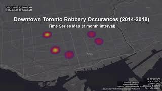 Robbery in Downtown Toronto 2014 to 2018 A TimeSeries Animation Map using ArcGIS Pro [upl. by Huai102]