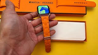 Apple Watch Hermès Single Tour Deployment Buckle Kilim Band in Orange Rubber Unboxing 2023 [upl. by Anytsirhc]