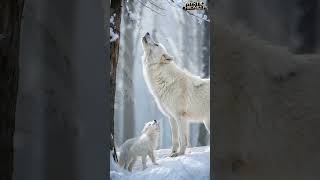 Snow White Wolf and Cub Howling A Magical Moment in Mother Nature nature winter wolf viralshort [upl. by Klos45]