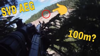 Airsoft Epic 100 meters shot with SVD AEG [upl. by Eidur511]