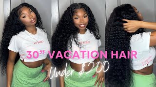 INSTALL 30” DEEP WAVE CURLY AMAZON WIG  SUPER AFFORDABLE VACATION HAIR [upl. by Atikat]