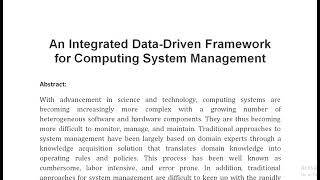 An Integrated Data Driven Framework for Computing System Management [upl. by Delly]