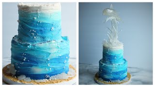 Wavy buttercream  Ocean themed cake tutorial [upl. by Cowen]