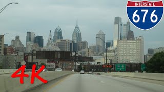 ⁴ᴷ Vine Street Expressway Interstate 676 westbound 4K VIDEO [upl. by Searle566]