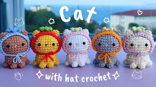 🍓❤️ Cat with hat CrochetAmigurumi Tutorial l Cute Free pattern ❤️🍓 [upl. by Myrvyn]