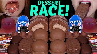 ASMR LEFTOVER DESSERT RACE OREO SURPRISE EGG CHOCOLATE CREAM CAKE BIG MARSHMALLOW TICO ICE CREAM [upl. by Notlim113]