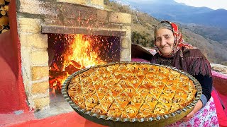 Baking Homemade Traditional Azerbaijani Baklava with Walnuts in the Village [upl. by Hgielah306]