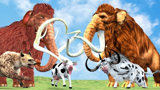 Woolly Mammoth Vs Mammuthus Primigenius Fight Giant Bull Vs Hyenas attack Cow Cartoon Animals Epic [upl. by Ardnosac]