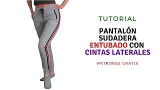 DIY Cómo hacer un pantalón sudadera entubado con cintas laterales corte y confección [upl. by Bryon]