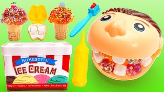 Feeding Ice Cream and Dentist Check with Mr Play Doh  Educational Fun for Kids [upl. by Borras50]