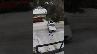 Ice storm leaves Portland roads slick Man slips on driveway [upl. by Riatsala]