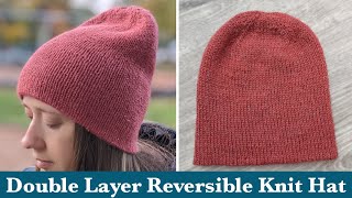 How to Knit a Beanie on Circular Needles for Women  Double Layer Reversible Knitted Beanie  Cap [upl. by Claybourne]