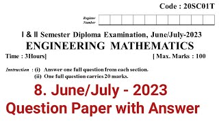 diploma maths question paper june july 2023 with answers  20SC01T  C 20 Syllabus  dte [upl. by Eatnwahs]