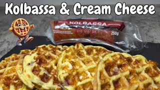 Savory Kolbassa amp Cream Cheese Chaffles  A Musttry Recipe chaffle food cooking ketowaffles [upl. by Denzil]