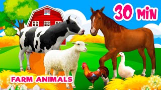 30 min Farm animal sounds Farm animals for kids Learn Farm animals Cow Horse [upl. by Naivaj]