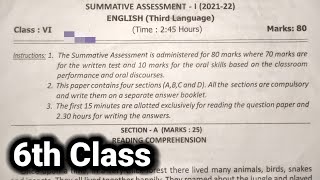 6th class  English  Summative Assessment  1  Question paper  SA  1 Question paperEnglish sa1 [upl. by Neveda]