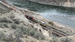 210 Potash Loads In The Canyon CN 759 Near Spences Bridge BC Canada 31MAR24 ES44AC 2775 Leading [upl. by Schechinger]