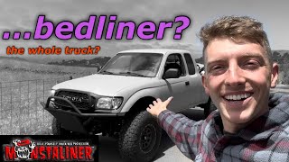 DIY Bedliner paint job and body work on my beater Toyota Tacoma Ep5 [upl. by Hyo]