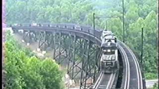 NS GEs pull hard up grade over Virginians fantastic Garwood trestle in 1988 [upl. by Virg]