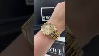 Rolex President Day Date Yellow Gold String Diamond Emerald Dial Watch 18238 Review  SwissWatchExpo [upl. by Cindi724]