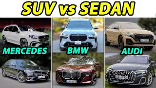 Mercedes SClass  GLS vs BMW 7 Series  X7 vs Audi A8  Q8 luxury Sedan vs SUV comparison [upl. by Sakul954]