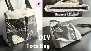 DIY Zipper Tote Bag Tutorial  Recessed Zipper Tote Bag Tutorial [upl. by Erual]