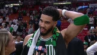 Jayson Tatum reacts to avoiding getting swept by the Heat and forcing Game 5 in the ECF [upl. by Agn]