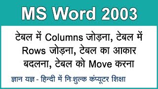 MS Word 2003 in Hindi  Move Table Insert Rows Columns  Part 9 [upl. by Grimbald]