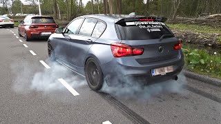 BMW M135i TTE550 amp BMW M140i PURE TURBOS  BURNOUTS REVS ACCELERATIONS [upl. by Ondine599]