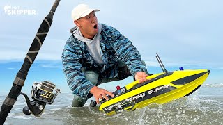 Is this CHEATING Surf Fishing w Remote Control BOAT [upl. by Annoval891]