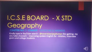 ICSE board X STD Geography Part 2 chapter no  7  chapter Name  Climate [upl. by Anitnelav842]